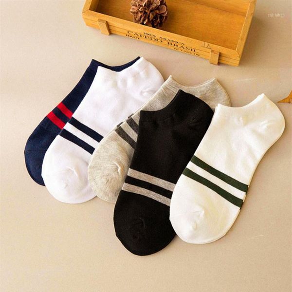 

1 pair fashion mens sports socks lot crew short ankle low cut casual cotton socks double strip colorful slippers1, Black
