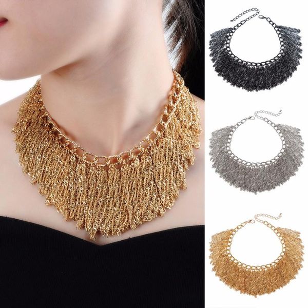 

jerollin fashion jewelry metal chain collar choker cluster alloy pendant necklace, Golden;silver
