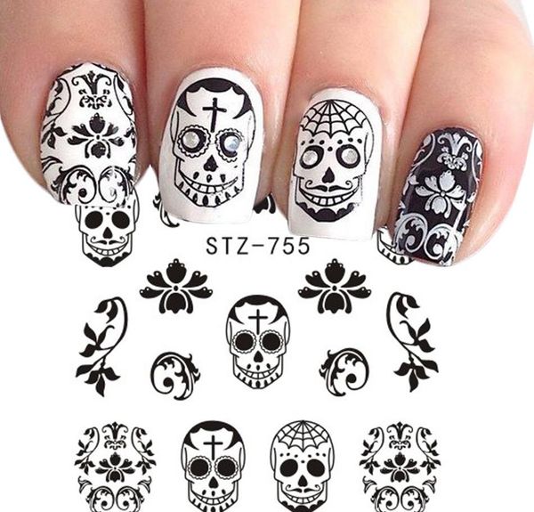 

хэллоуин хэллоуин водяная кость передача костюма наклейки сексуальная фольга череп ногтей украшения наклейки наклейки наклейки ногтей маникю, Black