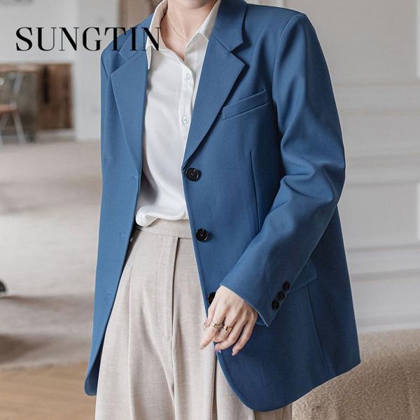 

sungtin korean casual blazer jackets women office lady loose work blazer suit coat solid vintage elegant outwear 3 colors chic, White;black