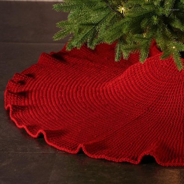 

48inch soft shopping mall with ties gift holiday decoration thick yarn traditional knitted wedding apron christmas tree skirt1
