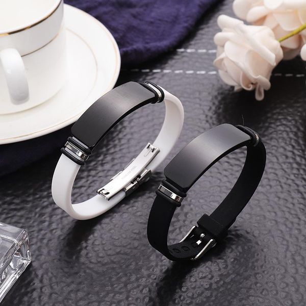 

charm bracelets 100% stainless steel bar bracelet soft silicone chain smooth id for men women factory offer, Golden;silver