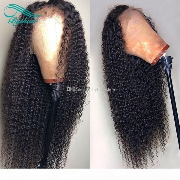 

bythair human hair lace wig kinky curly pre plucked hairline lace front wig curly full lace wig brazilian virgin hair 150% density glueless, Black;brown