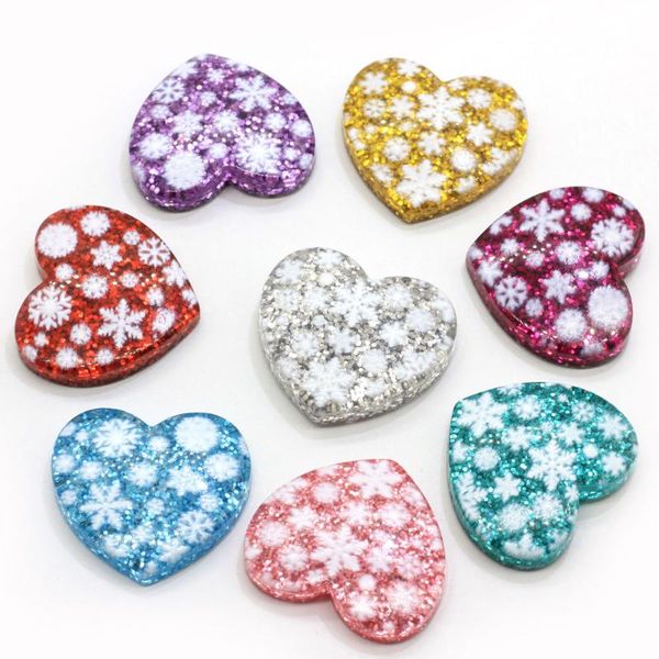 

10/100pcs snowflake inside glitter resin heart flatback cabochon diy scrapbooking flat back resin cabochons for hair bows