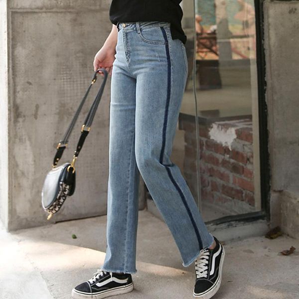 

straight loose women jeans denim plus size l-5xl 6xl jeans casual side line new high waist wide leg daily pants dropship, Blue