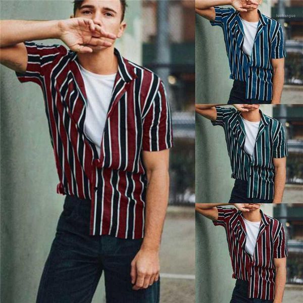 

2019 men striped casual hawaiian shirts short sleeve button fit slim shirts blouse men male summer fashion shirt camiseta1, White;black