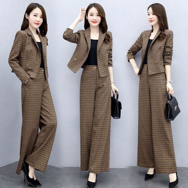 

qianniaoge suit for women autumn 2020 new fashion temperament professional wear two piece set age pants wide leg pantssuit wide leg pants re, Gray