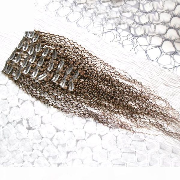 

4b 4c afro kinky curly clip in human hair extensions #2 #4 100g 8pcs brazilian remy hair clip ins human hair clip in extensions, Black;brown