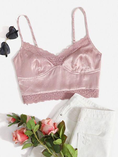 

jacquard lace trim cami i2hb#, White