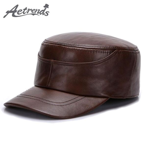 

[aetrends] winter dad hat 100% genuine leather hats for men flat cap army sailor caps z-5492, Blue;gray
