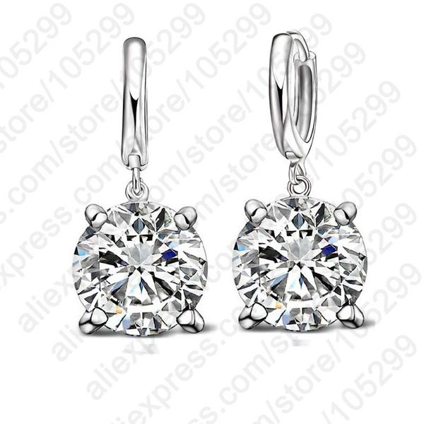 

real 925 pure sterling silver dangle earrings cz crystal big round earrings for women girls gift fashion jewelry