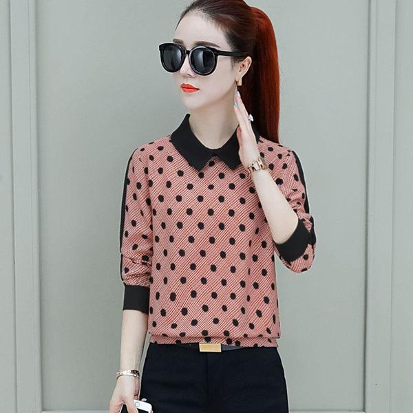 

women spring autumn style blouses shirts lady casual peter pan collar polka dot printed blusas df2990, White