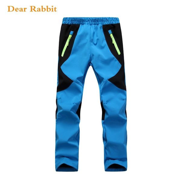 

brand windproof waterproof children's outdoor pants boys girls soft shell pants warm youth climbing pants sweatpants enfant 201128, Blue