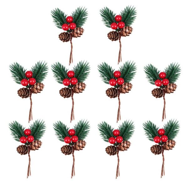 

10pcs creative pine picks novelty simulation christmas berry pine cone decor