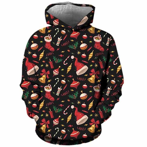 

european and american sweater christmas tree hat men's 3d printed hoodie, Black