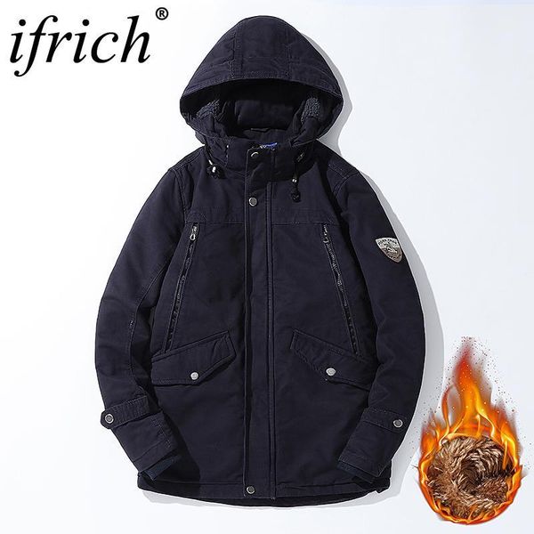 

ifrich hip hop parka hoodie jacket men windproof thicken parkas cotton comfort overcoat windbreaker coat chinese clothes for men1, Black