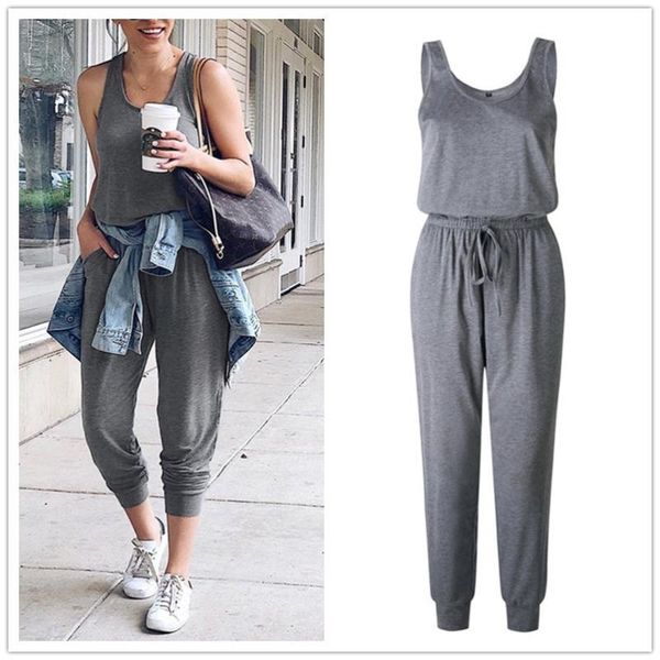 

women solid casual pockets long rompers slim koren style beach new arrival off shoulder sleeveless belts jumpsuits, Black;white
