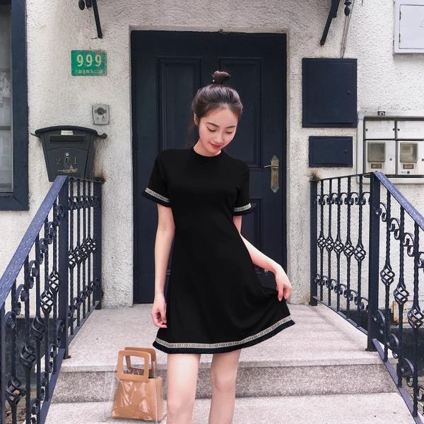

2021 new early spring and korean summer chicn around neck thin tempered short sleeve tassel dressed in knitted sweater the line skirt oo2z, Black;gray