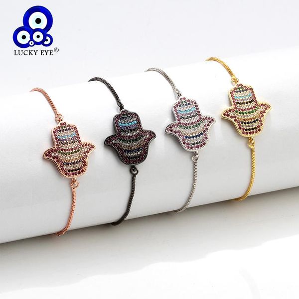 

link, chain lucky eye hamsa bracelet rose gold silver color adjustable charm micro pave jewelry for women female ey6312, Black