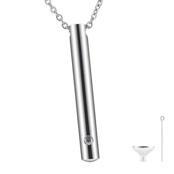 İnce Kristal Cilder Clemation Urn Kolye Paslanmaz Çelik, Minimalist Anıt Anma Hediye, Stash Locket Kolye