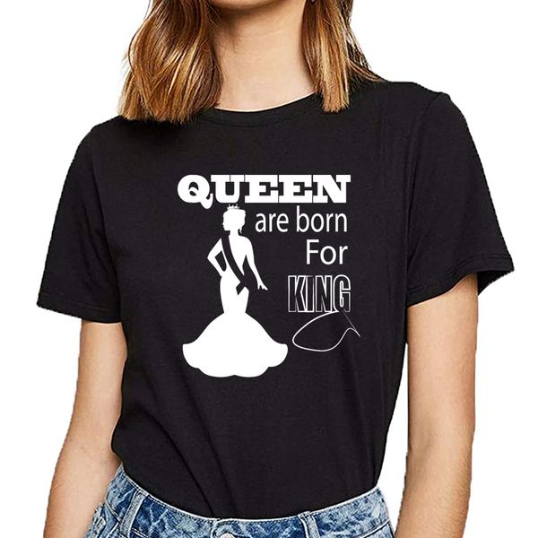 

вершины t shirt женщина королева рождены для короля fit надписей печати женского tshirt спорт с капюшоном hoodie