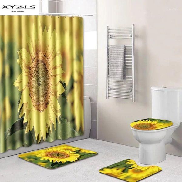 

xyzls polyester shower curtain set sunflowers plants printed polyester bathroom curtain 180x180cm with bathroom mat set1