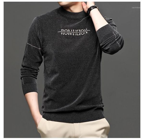 

autumn and winter men's chenille long sleeve t-shirt korean men's t-shirt round neck sweater fashion middle-aged bottom sweater1, White;black