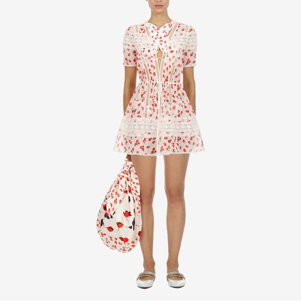 

self portrait dress 2019 summer new fashion floral print lace up v-neck vacation beach dress chiffon dress vestidos y0118, Black;gray