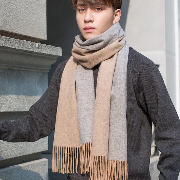 

scarves 100% wool scarf for men double-sided color wraps warm neck male fashion winter cashmere echarpe bufandas hombre, Blue;gray