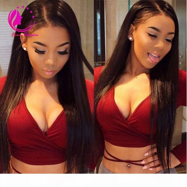 

silky straight 4x4 silk lace front wig glueless silk full lace wig virgin human hair with baby hair for black women, Black;brown