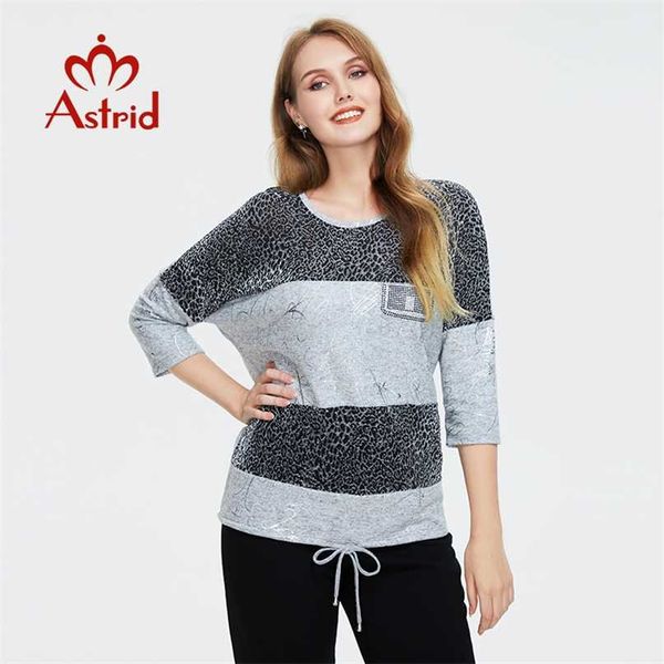 

astrid women's blouses female oversized long sleeve vintage fashion leopard print stripes basic clothing female tees 211221, White;black