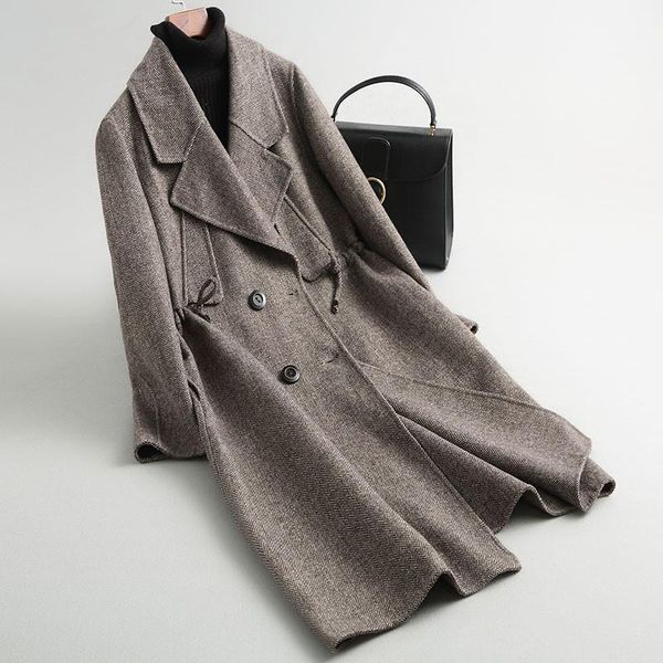 

spring wool coat women long plaid wool coats autumn women's jacket female outerwear casaco feminino 38508 wyq34301, Black