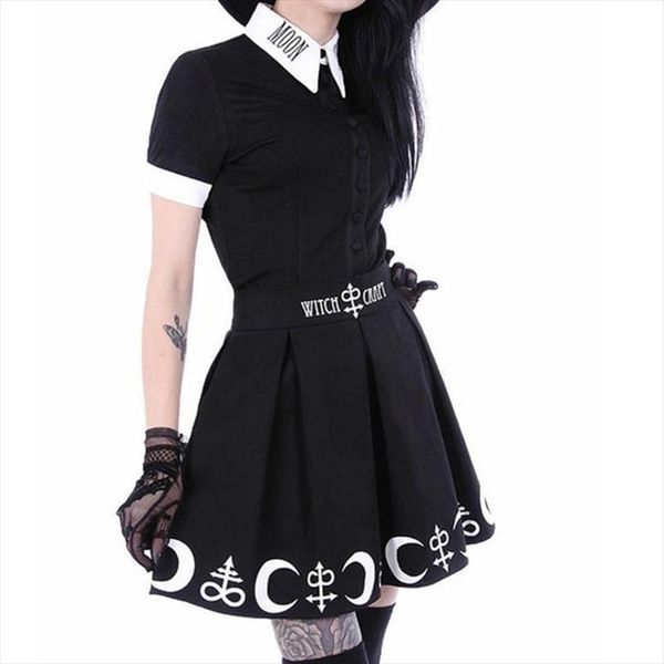 

ведьма луны печати harajuku punk rock готические юбки женщины высокой талией мини-юбки новые готические девушки блуза t shirt плиссированные, Gray