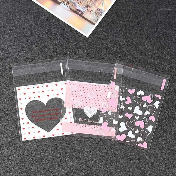 

gift wrap packaging bags cookie candy pouch 100pcs baking accessories plastic wedding birthday party favors love heart pattern 7*7cm1