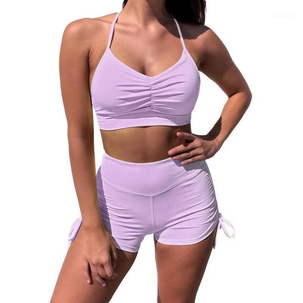 

yoga outfits workout clothes for women 2 piece set gym clothing short pant high waist and sport bra bind sleeveless white gymwear sweatsuit1, White;red