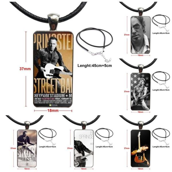 

pendant necklaces singer bruce springsteen for party gift necklace with steel plated glass cabochon choker long rectangle, Silver