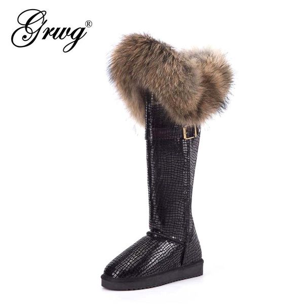 

бесплатная доставка моды botas mujer высокого снега сапоги женщин 100% из натуральной кожи натуральной зимняя обувь, Black