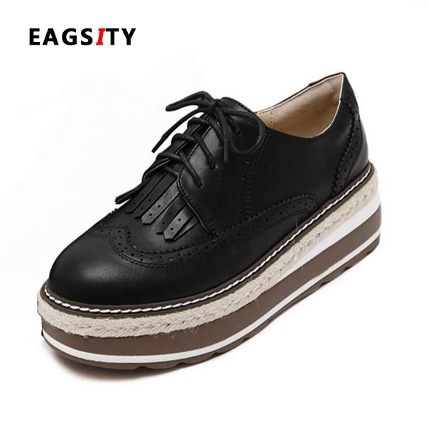 

eagsity платформы женская обувь клинья толстой подошве случайный рост увеличения кисточкой пятки круглый носок зашнуровать эспадрильи обуви, Black