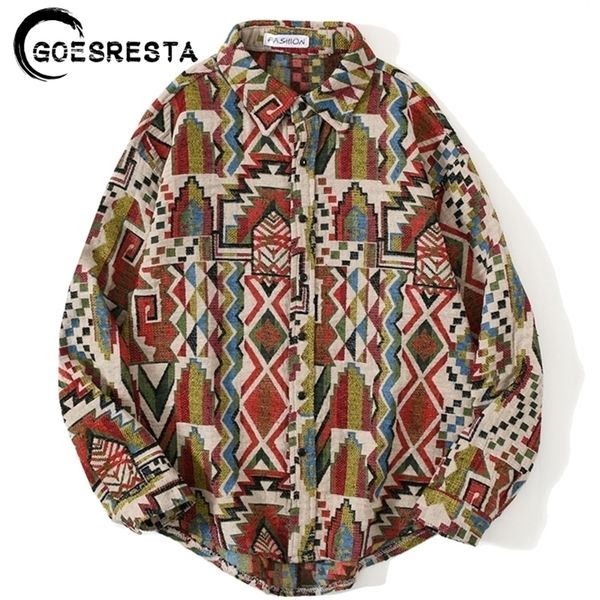 

retro geometric pattern long sleeve woolen shirt men streetwear hip hop oversized shirts brand harajuku casual fashion men shirt 220304, White;black