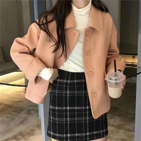

autumn winter new fashion women wool coat slim long sleeve coat full sleeve suit collar coats, Black