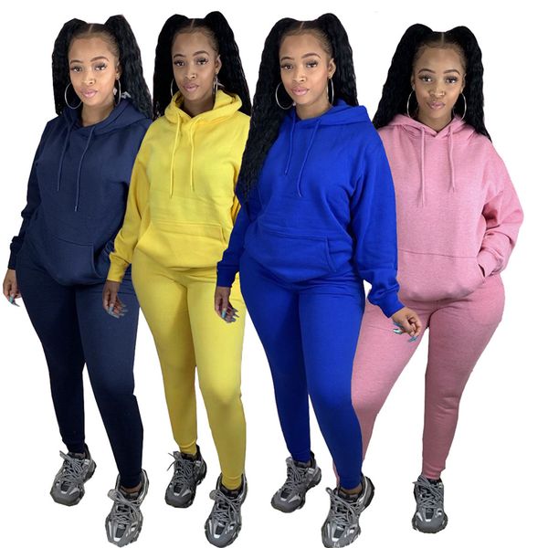 

women clothes thick winter long sleeve hooded sweatshirts sweater pants tracksuit trendy two piece outfits solid sportswear suit new e101504, Gray