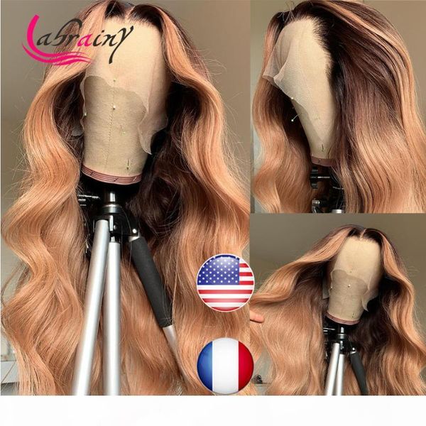 

ombre hd transparent 13x6 body wave pink lace frontal human hair wigs highlight colored remy wig pre plucked bleached knots, Black;brown
