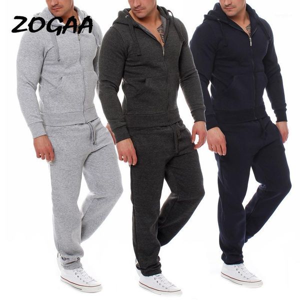 

zogaa 2020 two-piece men's solid color sports suit spring and autumn trousers sweatshirt men hoodie sportswear suit1, Gray