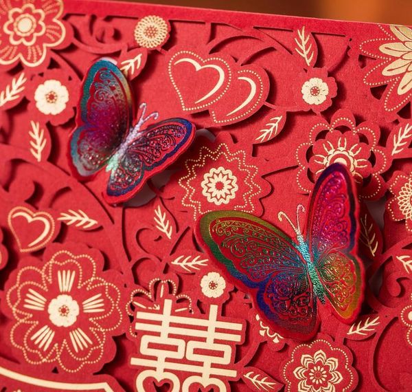 

30 pieces/lot) traditional overseas chinese red wedding invitation card laser cut butterfly marriage gues qylltt loveshop01