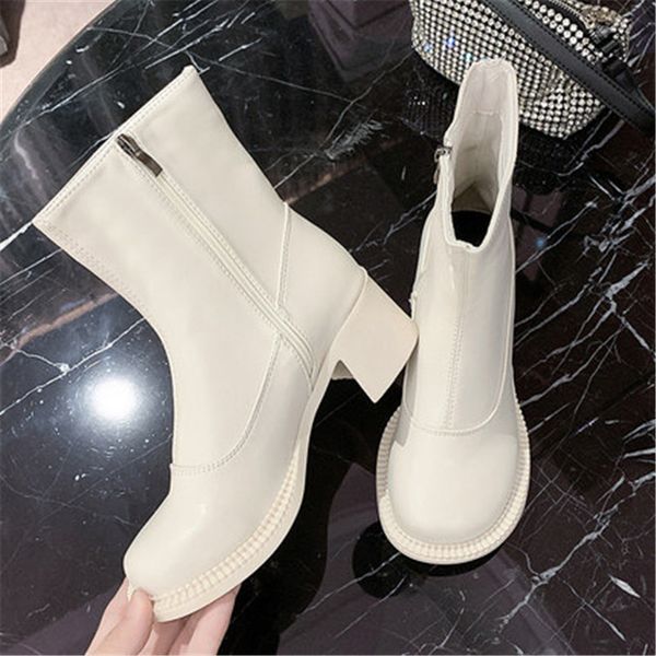 

shoes 2021 new five centimeters block high heels tornozelo toe round foot no punk boots designer cowgirl p7me, Black