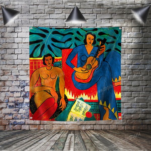 Matisse-Ölgemälde, Flagge, motivierendes Zitat, Kunstposter, Polyester, 96 x 144 cm, Heimdekoration, Wandbehang, Metope-Verzierung, 4 Ösen, inspirierende Wanddekoration