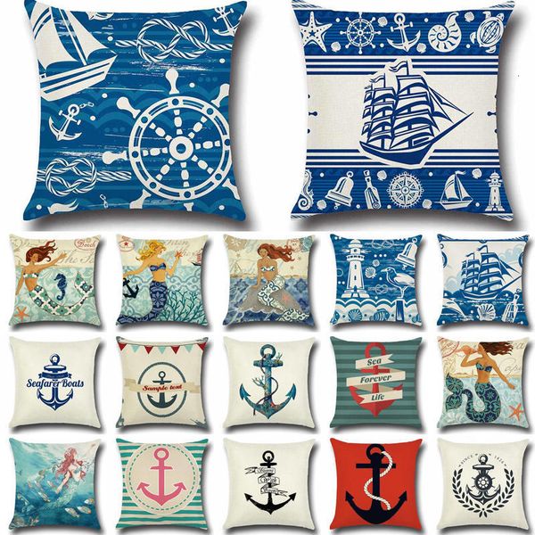 

sea turtle shell mermaid pattern cotton linen throw pillow cushion cover car home decoration sofa decorative pillowcase 40018