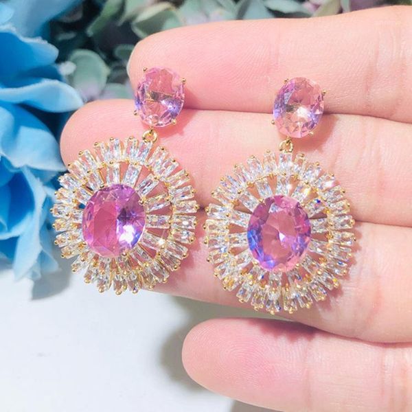 

fashion cz flower pink earring for women1, Silver