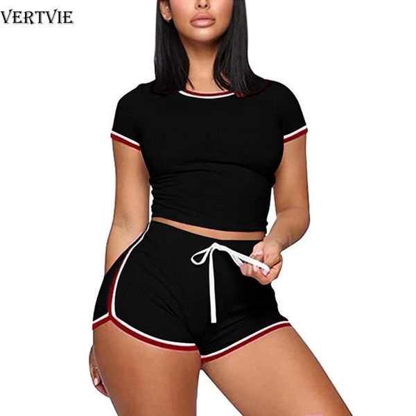 

vertvie women patchwork yoga suit workout striped 2 pc seamless set athletic gym short crop and shorts sportswear kg-199, White;red
