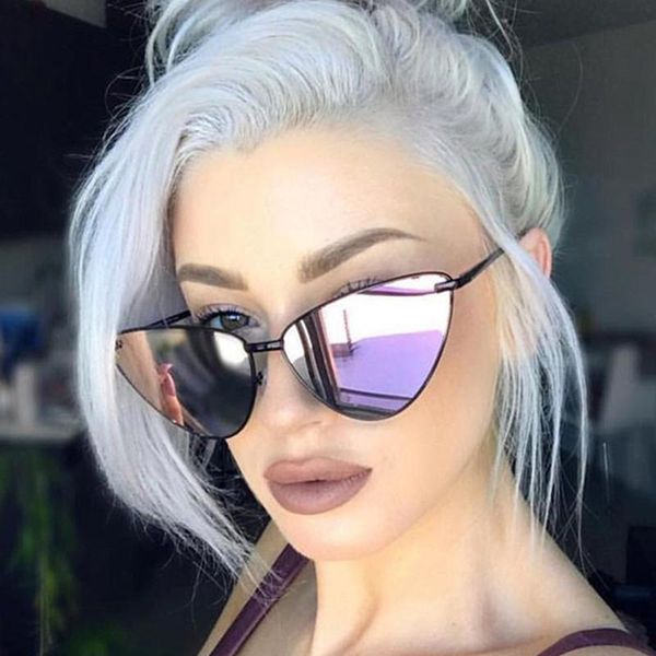 

new lady retro cat eye sunglasses women vintage metal frame clear lenses sun glasses for female uv400, White;black